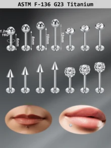 CIZME 16G 6/8/10/12mm Titanium Steel Stud Earrings, Lip Rings, Flat Back Earrings, Nose Rings, Cartilage Hoops, Lip Rings, CZ Stud Earrings For Women & Men - Silver - View 2