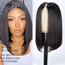MAMUSHOW 200% Density V Part Wig Human Hair Straight 8-14 Inch BoB V Part Wig For Women Clip In Half Wig Beginner Friendly No Lace No Glue No Sew In 16-32 Inch - Natural Black - 查看 8