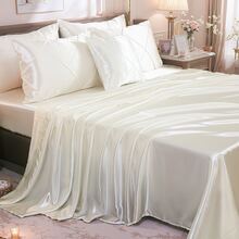 White Satin Queen Comforter Set With Sheet Set Silk Like Satin Bedding Set Geometric Plaid Pinch Pleat Luxury Bedding Comforter 8 Pieces Satin Bed Set For Women And Females Bedroom Decor With 1 Comforter  4 Pillowcases 1 Flat Shhet 1 Fitted Sheet 1 Cushion Cover - 白色 - 查看 7