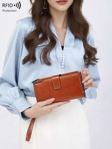 Cross-Border RFID Blocking Women's Long Wallet, Vintage Oil Wax Leather Clutch Purse, Large Capacity European And American Style For Women Wallet Mini Wallet Purse Wallet Wristlet Wallet - Multicolor - View 7