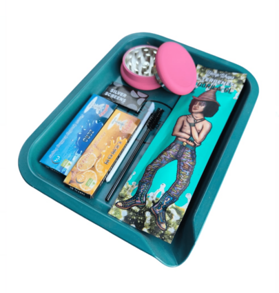 Kit de accesorios para fumar bandeja plástica con dispensador grinder metálico conos papel kit de limpieza set fumador multiusos accesorios tabaco completo