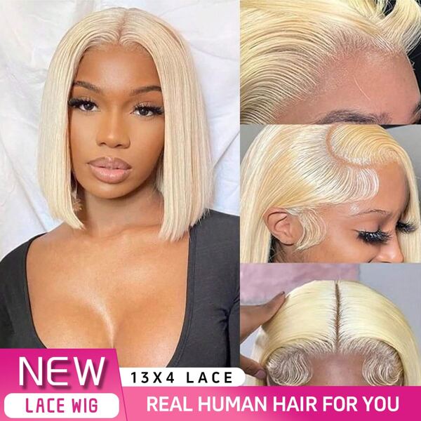 613 Blonde Bob Wig Human Hair 13x4 Bob HD Lace Front Wigs Human Hair 200 Density 613 Bob Wig Pre Plucked Blonde Bob Wigs For Women 12inch