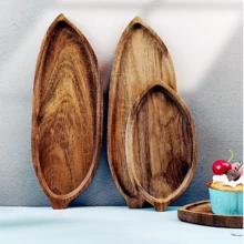 1pc Wooden Leaf Shaped Art Tray, Bathroom Storage, Dessert Display, Restaurant Decor, Holiday & Birthday Party Cake Stand