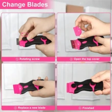 SOKANY 1 Set Multi-Functional Cleaning Scraper, Includes Adhesive Remover Scraper, Glass Scraper, Car Sticker Tool. 1 Pink Double-Sided Scraper + 10 Metal Blades + 10 Plastic Blades. Suitable For Floor Cleaning, Glass Film Application, Kitchen Disinfection, Beauty Seam Construction, Home Decor, Outdoor Advertising, Etc. A Cleaning Essential For Households And Professionals. - Pink - View 9
