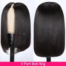 MAMUSHOW 200% Density V Part Wig Human Hair Straight 8-14 Inch BoB V Part Wig For Women Clip In Half Wig Beginner Friendly No Lace No Glue No Sew In 16-32 Inch - Natural Black - 查看 2