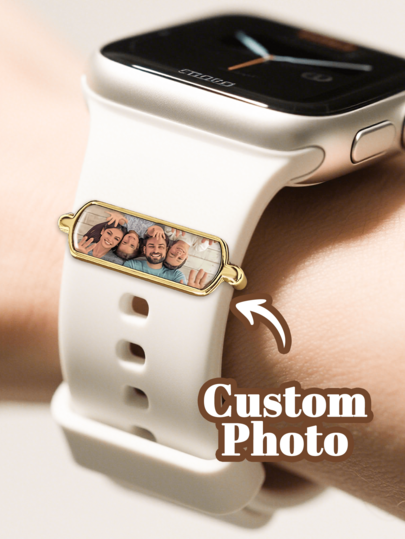 Encanto de correa de reloj personalizado, decoración de correa inteligente con foto en plata, oro & oro rosa, accesorios de joyería