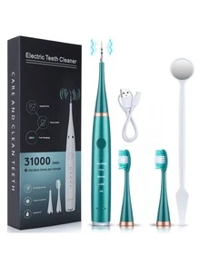 Electric Toothbrush Tartar Remover, Stain Remover With 3 Replaceable Cleaning Heads, 5 Adjustable Modes, Mouth Mirror - USB Rechargeable Dental Cleaning Tool - Multicolor - View 3