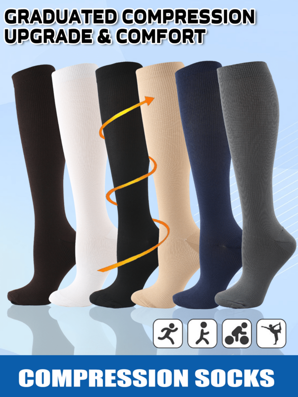 1 Pair Unisex Compression Socks For Running Cycling Training - Breathable Athletic Support Calf Socks With Moisture-Wicking & Muscle Recovery