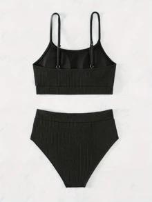 2025 Summer Swimwear: Black Spaghetti Strap Bikini Top And Fixed Beach Shorts 2-Piece Swimsuit Set For Women. Sexy Solid-Colored Bikini In European And American Styles, Suitable For Beachwear, Casual Vacations, Pool Parties