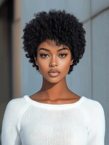 Lolely Dream Brasilianisches Jungfrau-Remy-Afro-Kinky-Lockenkopf-Perücke, vorgelockt, maschinengefertigt, kurzer Pixie-Cut, nahtlos, natürlich braun Bob mit Pony, in Schwarz, Rot und Braun, für sprunghafte, volle schwarze Kunstperlen-Haarkollektion, hitzebeständig, Salonqualität, sofort tragbar, ohne Haarausfall, bequem für den täglichen Gebrauch, limitierter Vorrat, schneller Versand, Premium Jungfrauenhaar