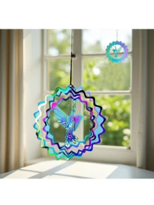 1pc Hummingbird Decoration Hanging Ornament, 3D Wind Chime, Sun Catcher, 3D Colorful Hanging Decor, Yard Decoration, Hummingbird Hanging Spinner, Owl Hanging Decor, Turtle Hanging Decor, Butterfly Hanging Decor, 3D Stainless Steel Hanging, Metal Bird Wind Spinner For Home, Garden, Yard Decoration - Multicolor - View 2