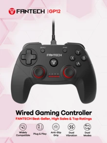 FANTECH Wired Gaming Controller, Classic Gaming Controller, For Windows PC/PS3, With 6ft Cable, Gamepad For Shot Game, Dual Vibration Feedback Motors, Black - Black - View 3