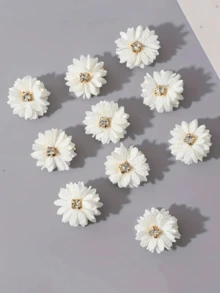 10pcs White Elegant Fabric Flower Hair Clips Set With Rhinestone Decor - Ideal For Party And Everyday - White - View 6