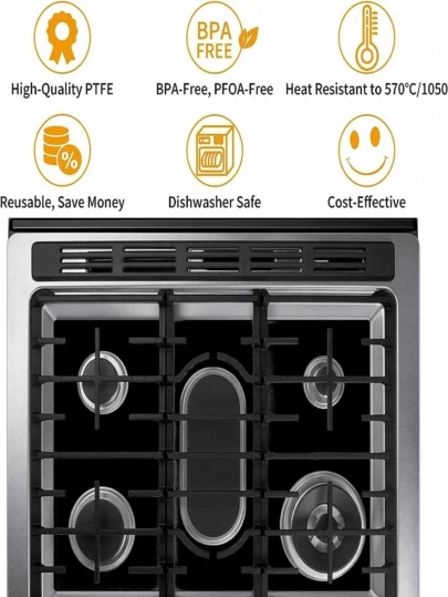 1/3 件/套燃气灶燃烧器盖、燃气灶保护器、不粘且可重复使用的炉灶燃烧器衬垫、易清洁的炉灶保护衬垫、耐热且可切割，可防止燃气灶溢出和沾染油脂，材质耐用且厚实。