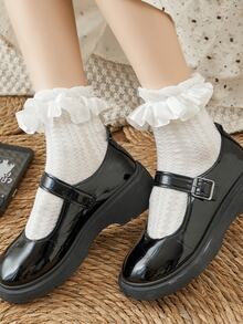 6 Pairs Of Women's Soft Lace Mid-Calf Socks, Athletic Socks Stylish And Cute Everyday Fashion For Spring/Summer, Perfect For Back To School And Valentine's Day - Multicolor - View 4