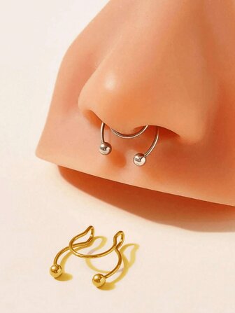 2pcs/Set Fake Nose Septum Ring Stainless Steel Non-Piercing Nose Clamp