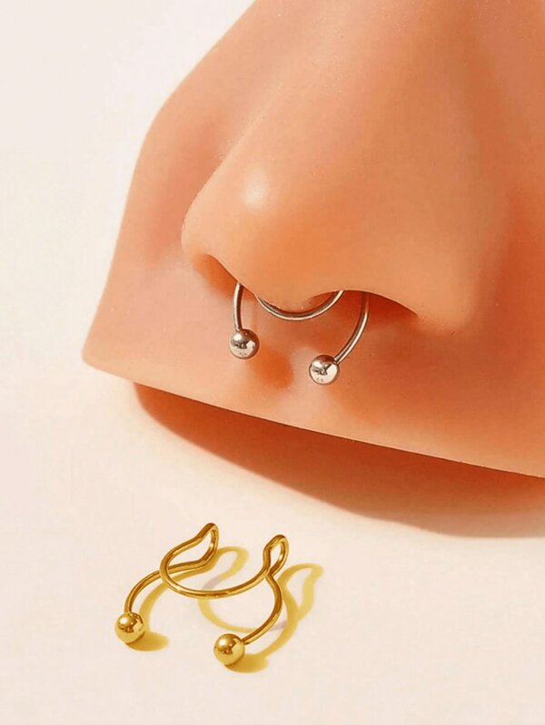 Set de 2 clips nasales falsos tipo septum de acero inoxidable sin perforación