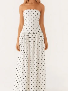 Women's Strapless Dress Stylish Dot Print/Floral Print Sleeveless Tube Long Dress For Summer - 白色 - 查看 2