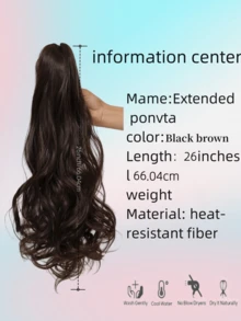 Extensions de cheveux pour queue de cheval, griffes d'extensions de cheveux pour queue de cheval 66,04 cm (26 pouces) Boucles synthétiques ondulées Perruque de queue de cheval Pince à cheveux moelleuse quotidienne pour femmes (multicolore) - Dark Brown - Voir 3