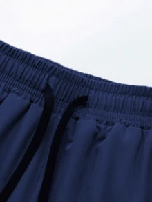 Men's Drawstring Waist Casual Sports Shorts, Fashionable 2 In 1 Design, Suitable For Spring/Summer Hiking, Cycling, Basketball, Running, And Indoor Winter Sports - Navy Blue - View 4