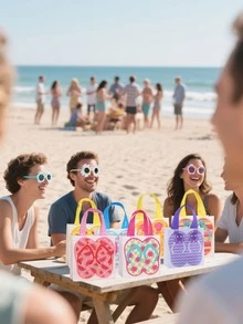 24 bolsas de regalo no tejidas con forma de chanclas para playa, bolsas de poliéster de alta calidad, impermeables, para llevar a mano, para eventos y fiestas, con cordón, para viajes y almacenamiento. - Multicolor - Ver 5