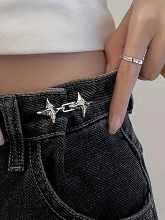 2 件可调节牛仔腰带扣 - 耐用星形设计，完美搭配牛仔裤、时尚百搭男士服装配饰