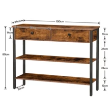 Rustic Brown Modern Console Table With 2 Drawers - Hallway, Sofa, Entryway Storage, Particleboard & Metal Frame, Easy Assembly, 100x24x80cm - Brown - View 4