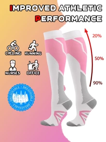 1 Pair Copper Well Compression Socks For Women & Men -Knee-High Support Stockings, Breathable Athletic & Daily Wear For Nursing, Yoga, Maternity, Travel & Cycling With Comfort Toe Seam