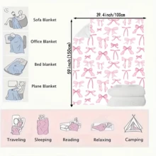 粉色蝴蝶结毛毯可爱蝴蝶结盖毯蝴蝶结舒适法兰绒毯子适合情人节家居床沙发椅 - 彩色 - 查看 14