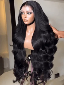 bling hair 13x6 Body Wave Lace Front Wigs Human Hair Pre Plucked HD Transparent Lace Frontal Wigs Human Hair 180% Density Glueless 13x6 Body Wave Human Wigs With Baby Hair For Women - Natural Black - View 2