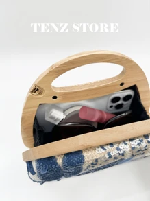 1pc Random Pattern Design Wicker Bag, Sculptedstyle Colorful PVC Sequin Floral Pattern Mesh Embroidery Wooden Handle Women's Clutch Bag, Fashion Sparkly Vacay Vibes Summer Bag For Leisure, Holiday Party/ Vacation, Fits All Vanilla Style, Suitable For Beach Mode On, Vacay Romance, Summer Vibes