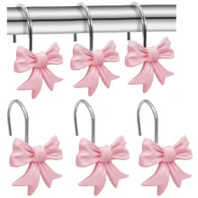 12 Stücke moderne minimalistische rosa Schleifen Dekorative Duschvorhang Haken, Badezimmer Accessoires, Badezimmer Dekoration, Wohnen Vorhang Haken - Pink - Übersicht 2