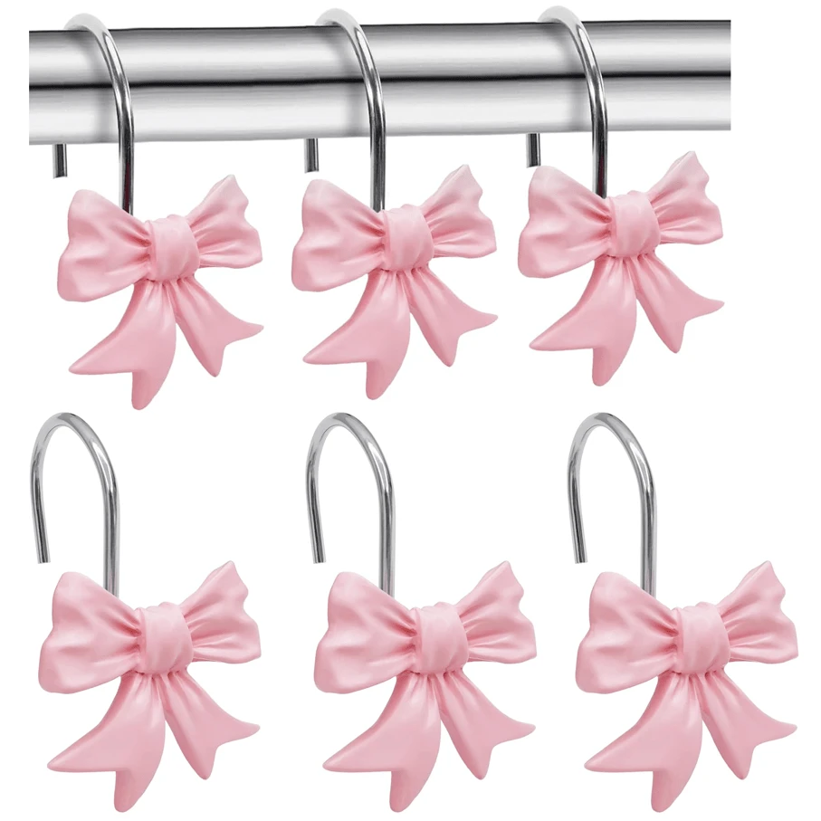 12 Stücke moderne minimalistische rosa Schleifen Dekorative Duschvorhang Haken, Badezimmer Accessoires, Badezimmer Dekoration, Wohnen Vorhang Haken