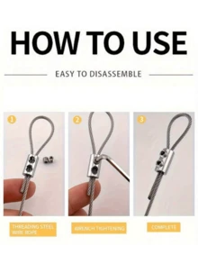 A Set Of 8 Stainless Steel Wire Rope Lock Clamps, Adjustable Self-Locking Fasteners, Double Hole Fastening, Telescopic Fixing, For Home Decoration Locks, No Batteries Required - Multicolor - View 7