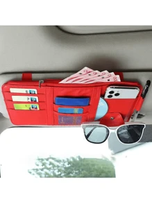 1pc Car Sun Visor Storage Bag, Leather Zippered Organizer Pouch, Multi-Function Card Holder, Suitable For Men And Women