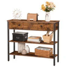 Rustic Brown Modern Console Table With 2 Drawers - Hallway, Sofa, Entryway Storage, Particleboard & Metal Frame, Easy Assembly, 100x24x80cm - Brown - View 9