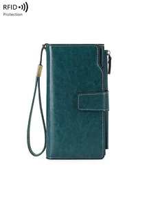 Cross-Border RFID Blocking Women's Long Wallet, Vintage Oil Wax Leather Clutch Purse, Large Capacity European And American Style For Women Wallet Mini Wallet Purse Wallet Wristlet Wallet - Multicolor - View 16