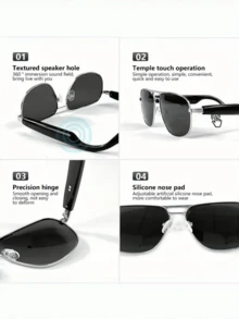 Brand New Advanced Smart Glasses, Can Listen To Songs, Talk To The Advanced Sunglasses Glasses, Smart Touch Operation / BT V5.3 / Stereo Effect, Suitable For Holiday Gifts, Sports, Driving, Fishing, Men And Women Are Applicable - Black - View 8