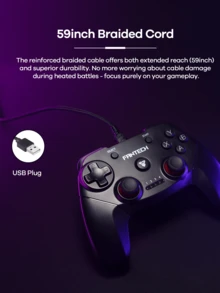 FANTECH Wired Gaming Controller, Classic Gaming Controller, For Windows PC/PS3, With 6ft Cable, Gamepad For Shot Game, Dual Vibration Feedback Motors, Black - Black - View 6