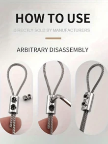 A Set Of 8 Stainless Steel Wire Rope Lock Clamps, Adjustable Self-Locking Fasteners, Double Hole Fastening, Telescopic Fixing, For Home Decoration Locks, No Batteries Required - Multicolor - View 3