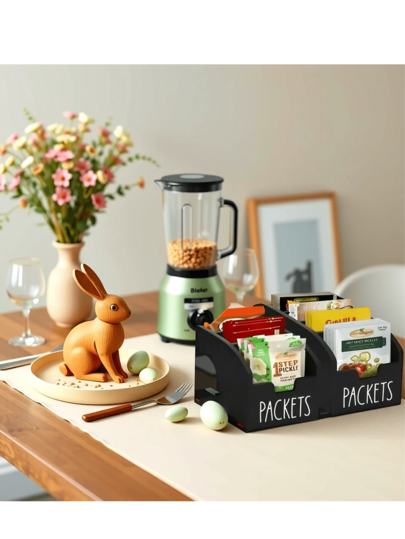 Wooden Condiment Packet Organizer - Multi-Compartment Spice And Snack Storage Bins For Kitchen Cabinets And Desk Drawers, Non-Slip Design