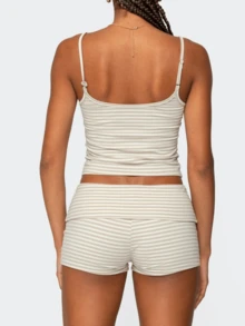 Women's Y2K Summer 2 Piece Pajama Set Striped Print Crop Camisole Tank Tops And Folded Waist Shorts Loungewear Sleepwear - 黃色 - 查看 5