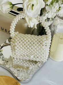 New Spring/Summer European And American Style All-Match Women's Bag,Sparkling, Sparkling, Elegant, Charming, Exquisite, And Quiet Mini Artificial Bead Carrying Bag, Fashionable, Luxurious, Female, Suitable For Parties, Weddings, Dances, Dinners/Banquets, Cocktails, The Best Gift For Women,Cross Body Bag,Ladies,Lover,Weekend And Holiday,Vacation,Holiday,Summer, Seaside,Beach Bag,Holiday Essentials,Travel Bag , Valentine's Day , Valentine's Day - White - View 11