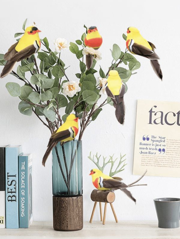Artificial Feather Mockingbird, Colored Foam Bird, Green Plant Tied Decorative Craft, Gardening, Green Plant Decor, Artificial Clip Bird