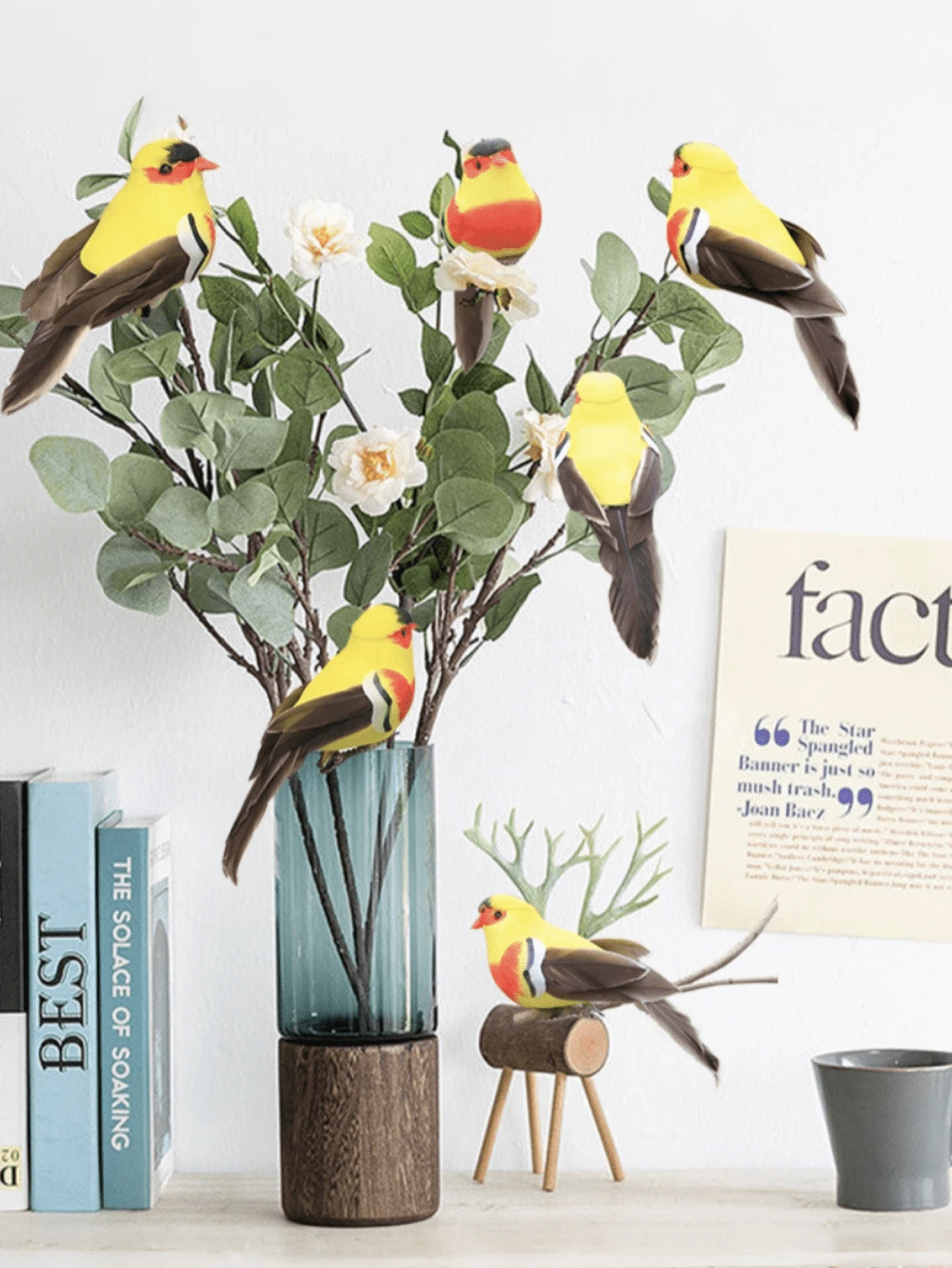 Artificial Feather Mockingbird, Colored Foam Bird, Green Plant Tied Decorative Craft, Gardening, Green Plant Decor, Artificial Clip Bird