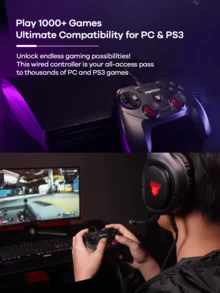 FANTECH Wired Gaming Controller, Classic Gaming Controller, For Windows PC/PS3, With 6ft Cable, Gamepad For Shot Game, Dual Vibration Feedback Motors, Black - Black - View 5