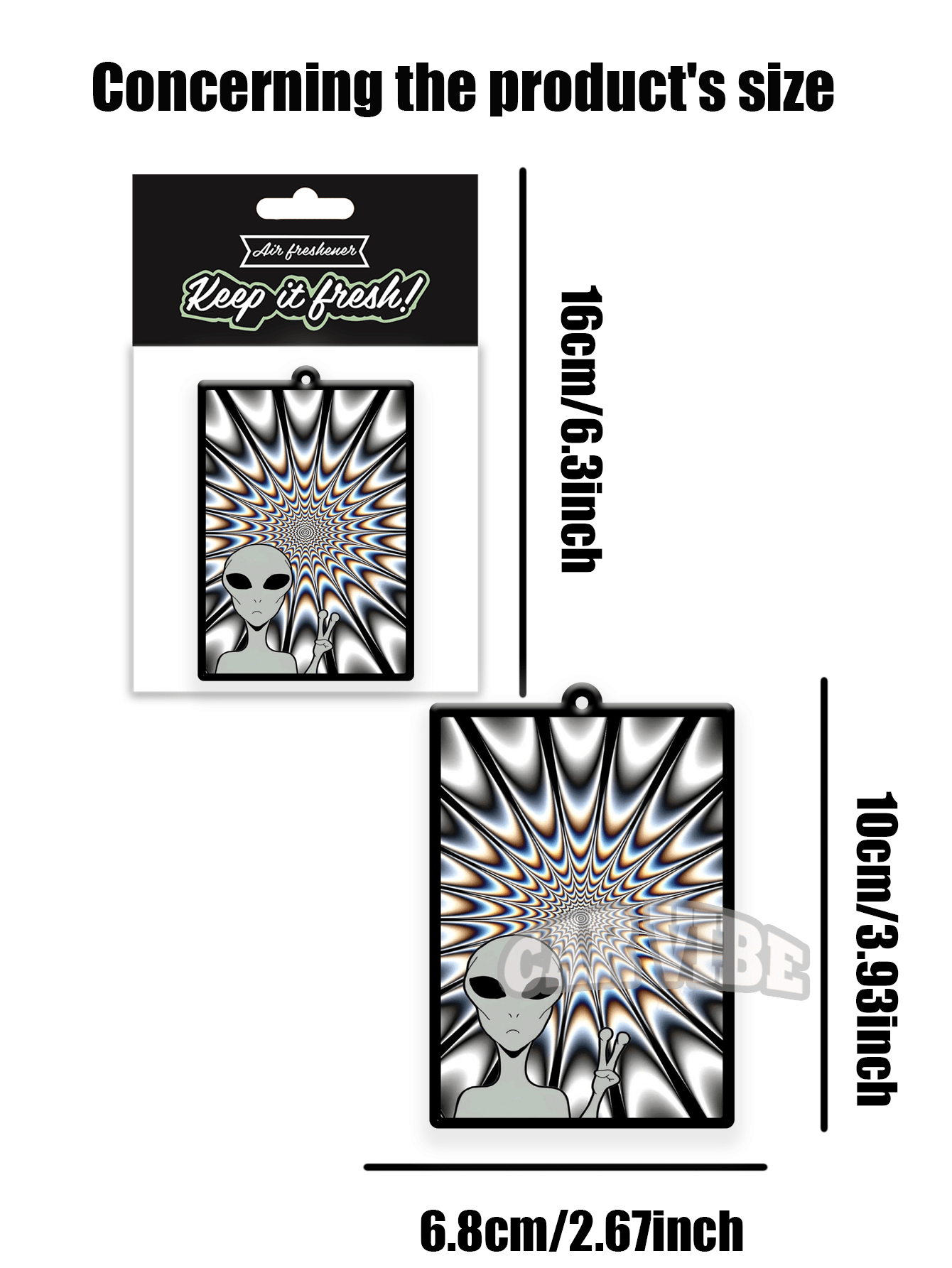 外星人视觉幻觉效果卡片设计，汽车空气清新剂 - 悬挂式后视镜香薰片，炫酷汽车装饰，纸质汽车空气清新剂组合套装（多种设计），送给朋友的礼物 - 彩色 - 查看 5