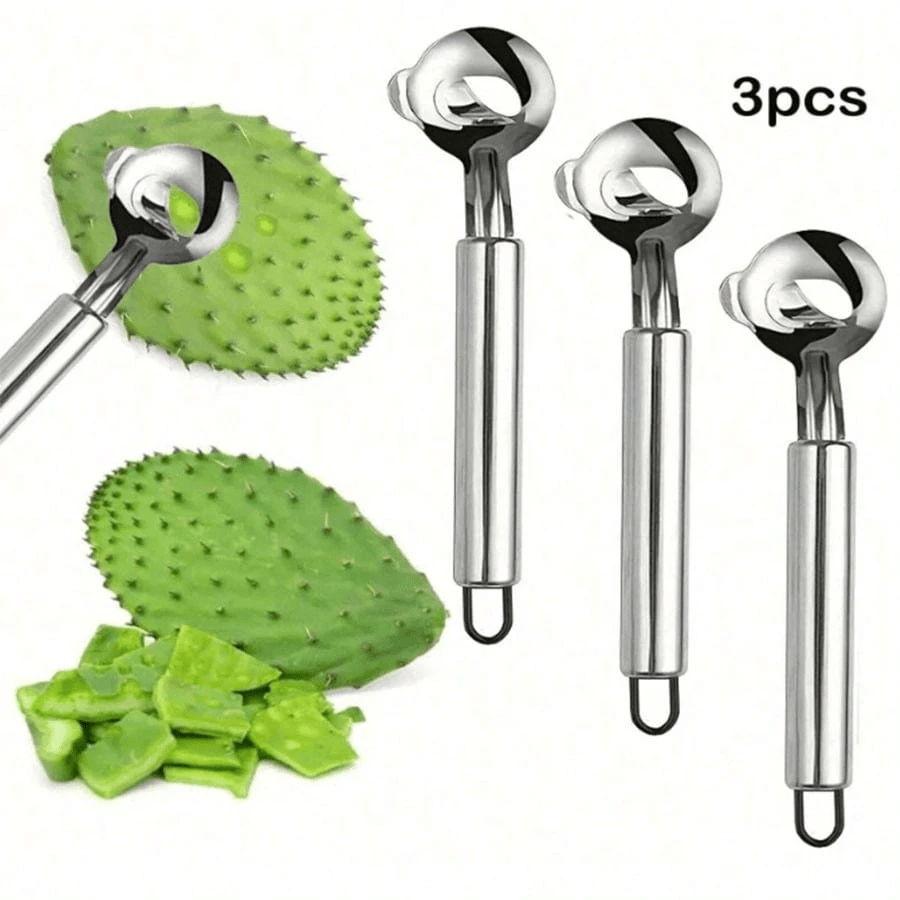 Juego de peladoras de cactus - Peladora de frutas y verduras de acero inoxidable, cucharón para hacer bolas de melón y sacador de semillas - Herramientas de cocina fáciles de usar para hogares y restaurantes, suministros de cocina para el Día de la Madre y Pascua