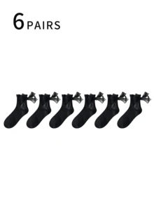 6 Pairs Of Women's Soft Lace Mid-Calf Socks, Athletic Socks Stylish And Cute Everyday Fashion For Spring/Summer, Perfect For Back To School And Valentine's Day - Multicolor - View 9