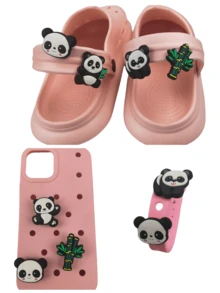 8 件套熊猫动物图案 DIY 组合，可用于凉鞋、手链和手机装饰，适合海滩、度假、生日和节日礼物 - 彩色 - 查看 3